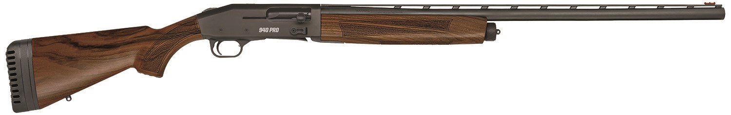 Mossberg 85154 940 Pro Field 12 Gauge 28" 3" 4+1, Matte Blued Barrel/Rec with Engraving, Walnut Furniture, Fiber Optic Sight, Enhanced Internal Parts Kit, 3 Chokes Included