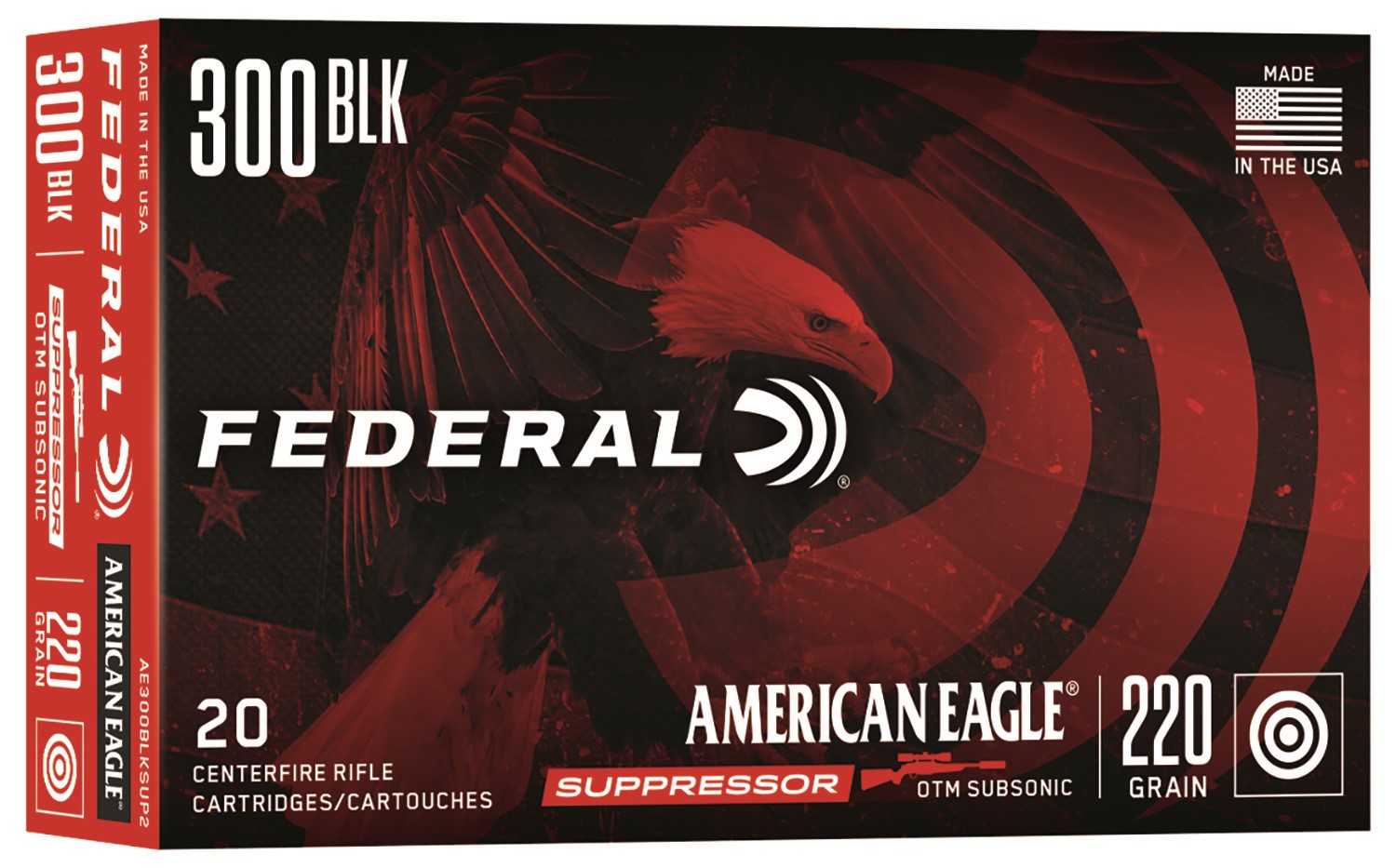 FEDERAL AMERICAN EAGLE, 300BLK, 220GR OTM, SUBSONIC, 20RDS