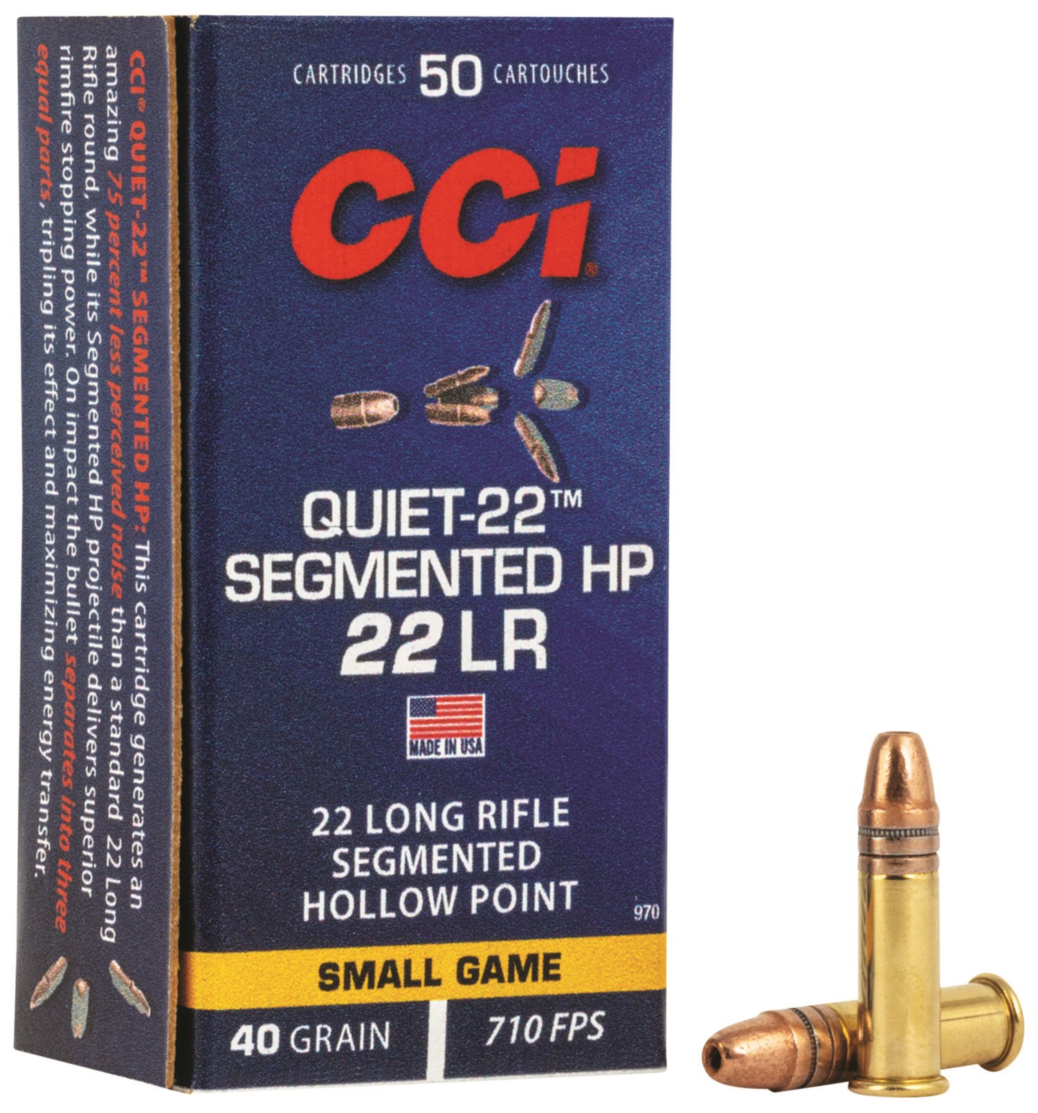 CCI #0970 22LR QUIET 40G SEGMENTED HOLLOW POINT, 50RDS