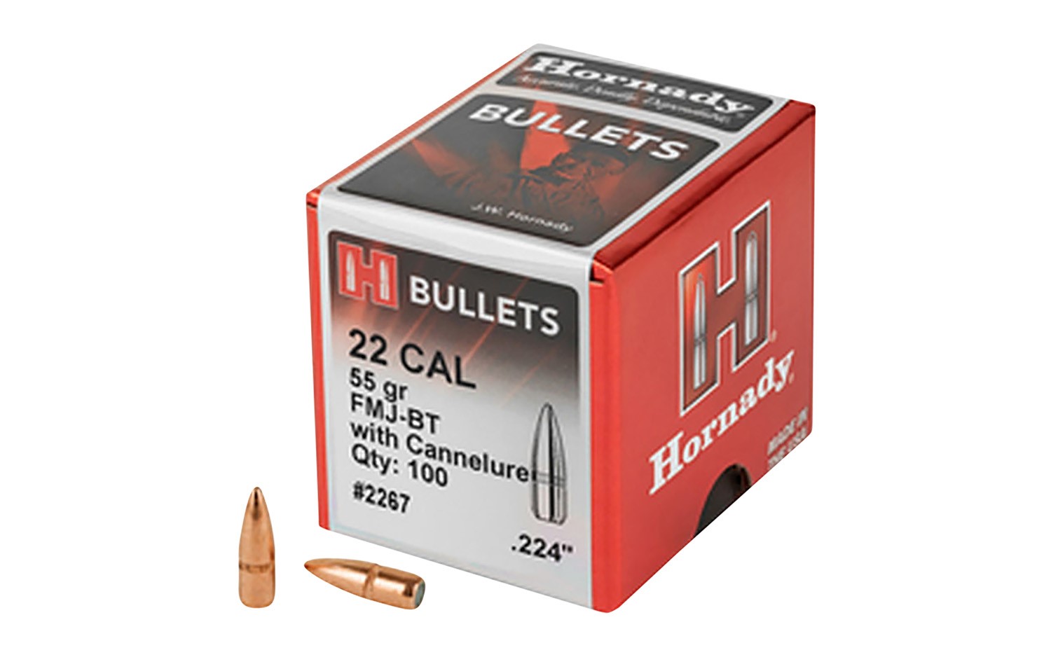 HOR Rifle Bullet .224 Diameter 55 Grain Full Metal Jacket Boattail