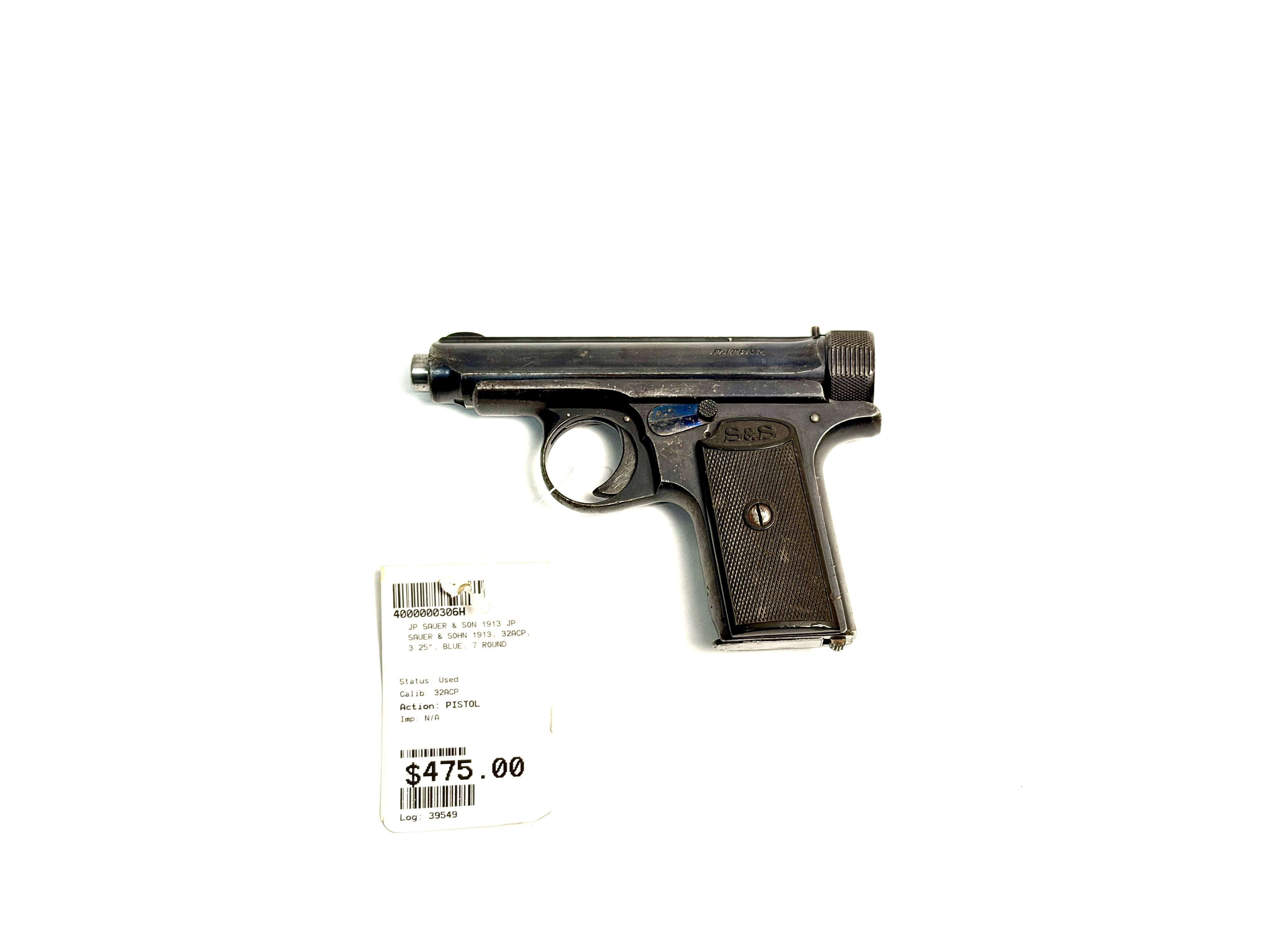 JP SAUER AND SOHN 1913, 32ACP, 3.25", BLUE, 7RD MAG, USED JP SAUER AND SOHN 1913, 32ACP, 3.25", BLUE, 7RD MAG, USED