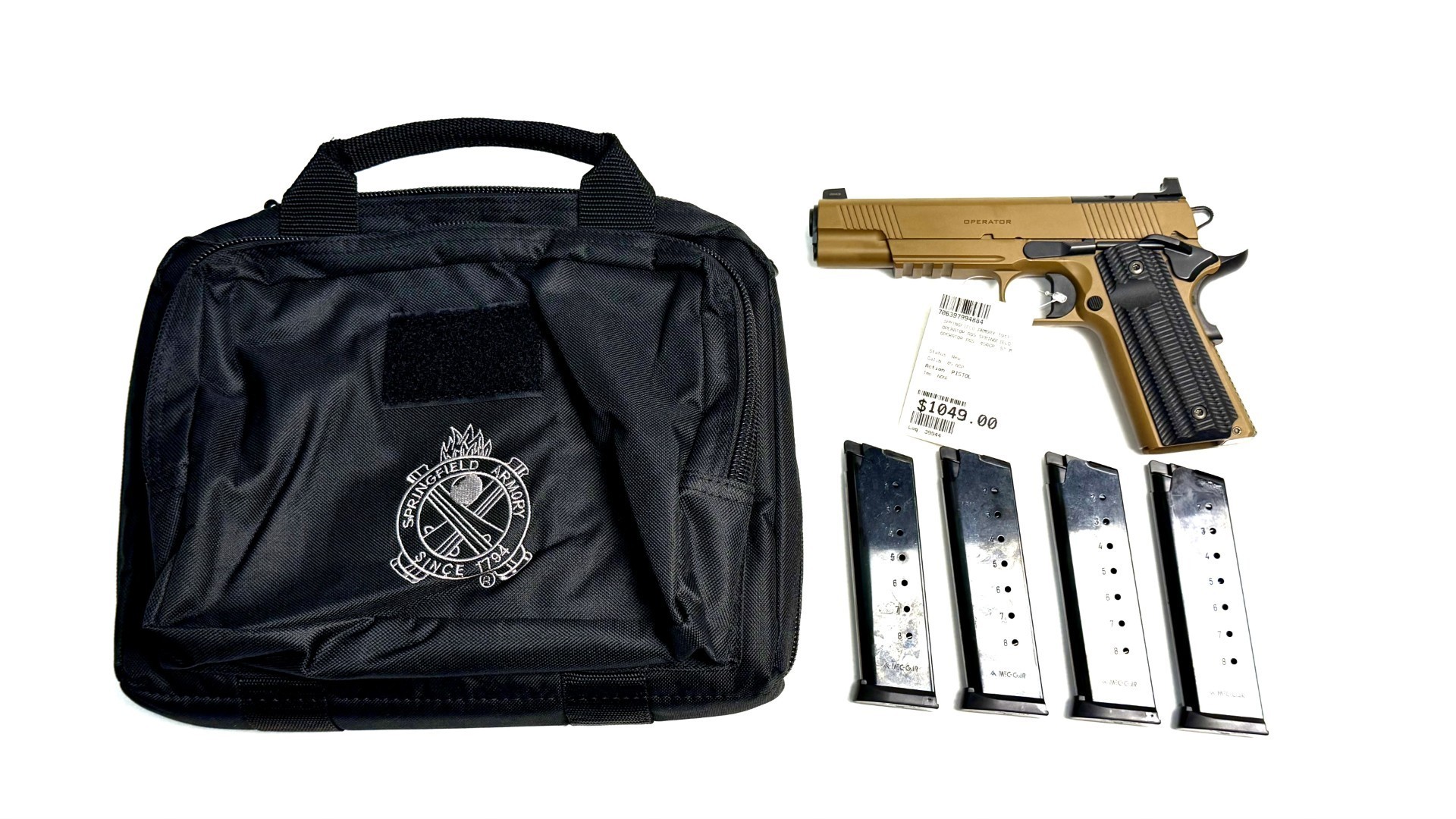 SPRINGFIELD OPERATOR AOS, 45ACP, 5" MATCH BARREL, FDE, BLK G10 GRIPS, 4-8RD MAGS + CASE SPRINGFIELD OPERATOR AOS, 45ACP, 5" MATCH BARREL, FDE, BLK G10 GRIPS, 4-8RD MAGS + CASE