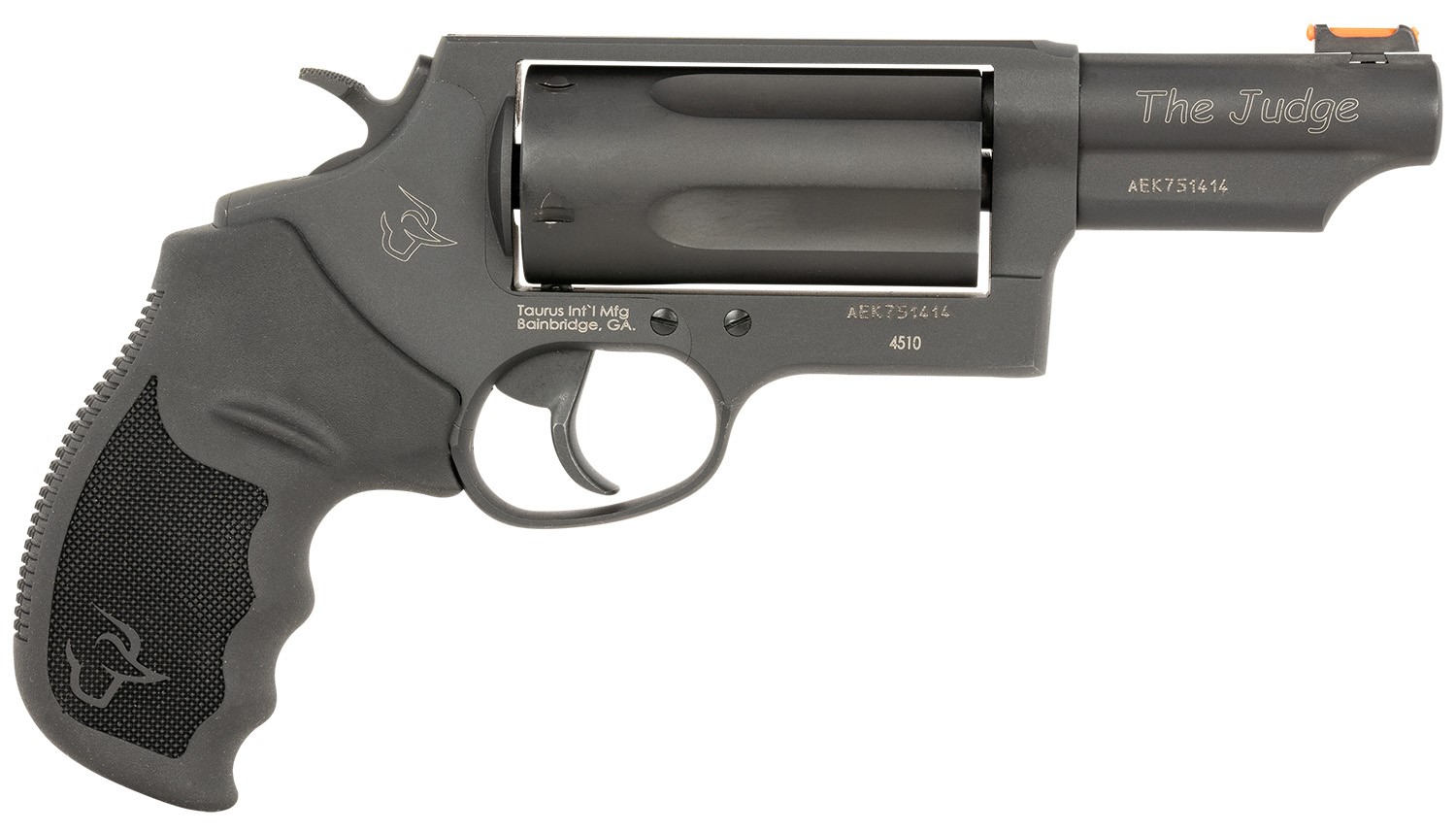 Taurus, Judge T.O.R.O. Compact Frame 45 Colt (Long Colt) 410 Gauge 5rd 3" Matte Black Oxide Steel Barrel, Cylinder & Frame, Black Rubber Grip, Transfer Bar Safety, Exposed Hammer, Optics Ready