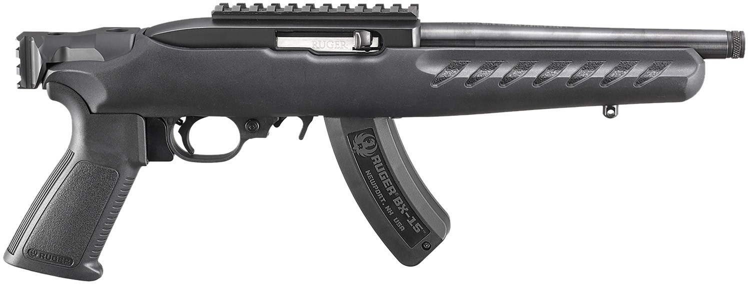 Ruger 22 Charger 22 LR 15+1 8" Black Steel/Threaded Barrel, Matte Black Ergonomic Polymer Grip, Features Picatinny Rail w/Intergrated QD Cup