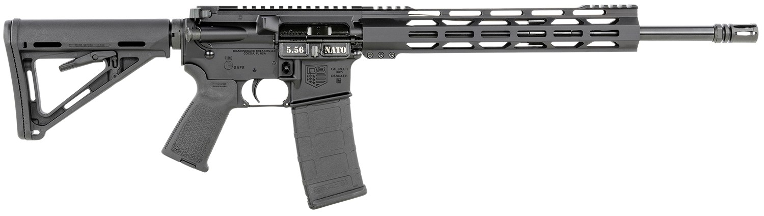 DiamondbacK DB15 5.56x45mm NATO 30+1 16" Black Nitride Threaded Barrel, Black Hard Coat Anodized Picatinny Rail Aluminum Receiver, 12" M-LOK Handguard, Black Synthetic Magpul Carbine Stock & Black Magpul Grip