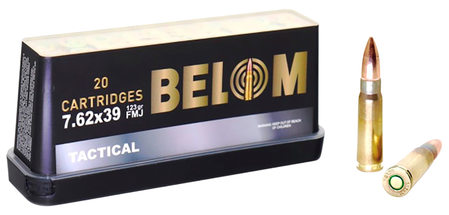 BELOM 7.62x39 123GR FMJ, 20RDS, BRASS CASED RELOADABLE